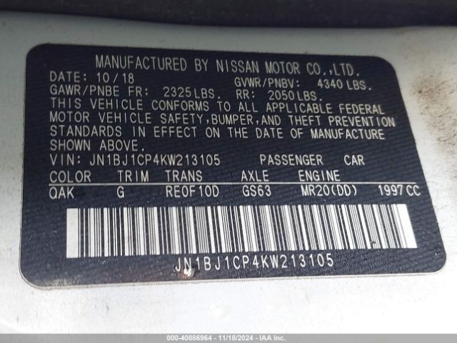 JN1BJ1CP4KW213105 Nissan Rogue Sport S