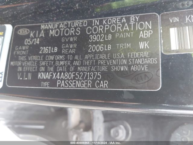 KNAFX4A80F5271375 KIA FORTE EX