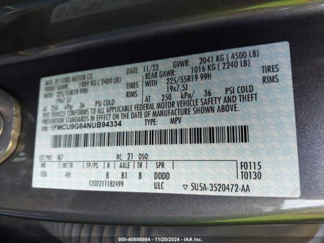 1FMCU9G64NUB94334 Ford ESCAPE SE