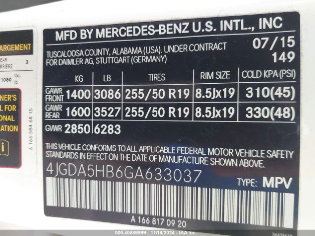 4JGDA5HB6GA633037 Mercedes-Benz Gle 350 4matic