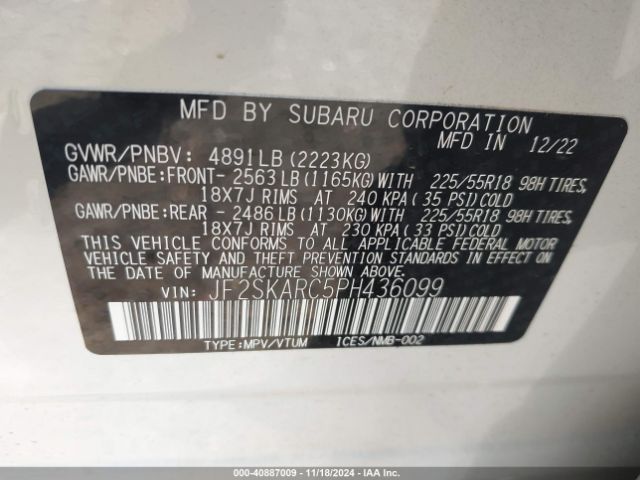 JF2SKARC5PH436099 Subaru Forester Touring