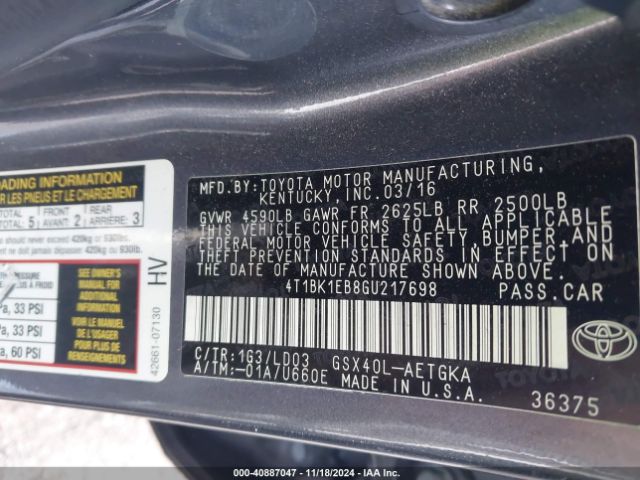 4T1BK1EB8GU217698 Toyota AVALON XLE