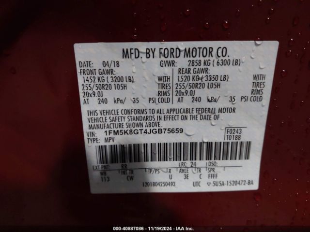 1FM5K8GT4JGB75659 Ford EXPLORER SPORT