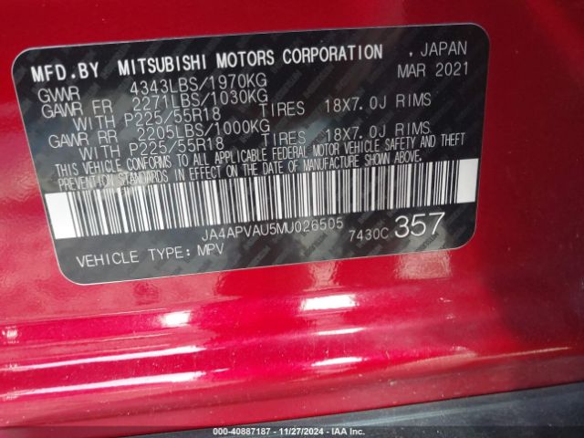 JA4APVAU5MU026505 Mitsubishi Outlander Sport 2.0 Se 2wd