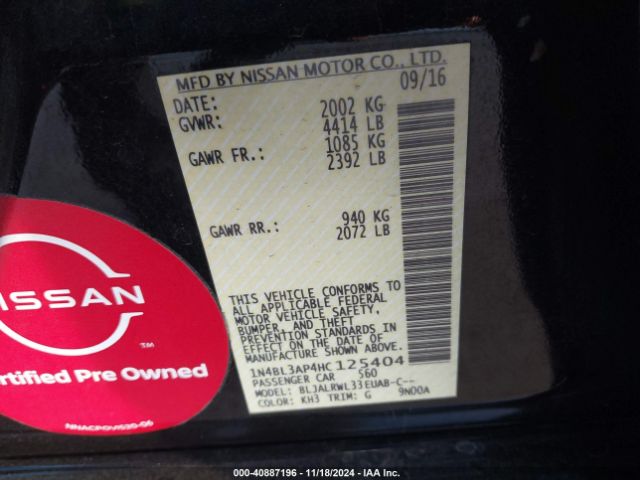 1N4BL3AP4HC125404 Nissan Altima 3.5 Sl/3.5 Sr
