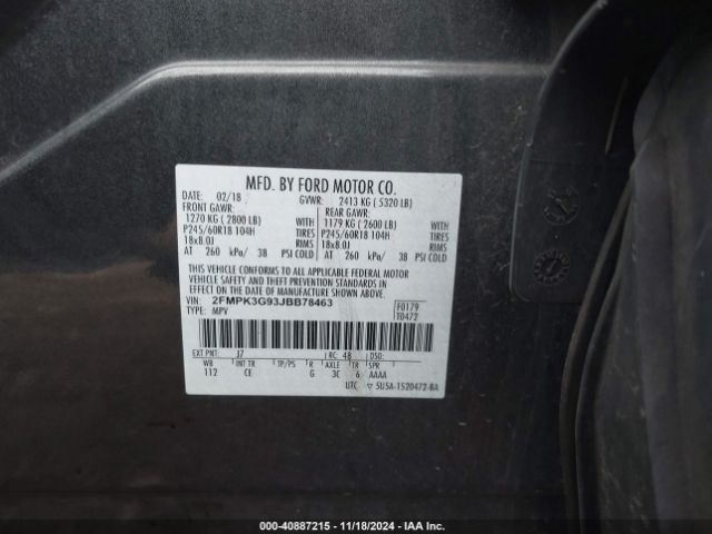 2FMPK3G93JBB78463 Ford EDGE SE