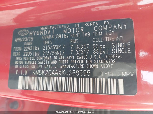 Hyundai Kona Sel 2019 KM8K2CAAXKU368995 Image 9