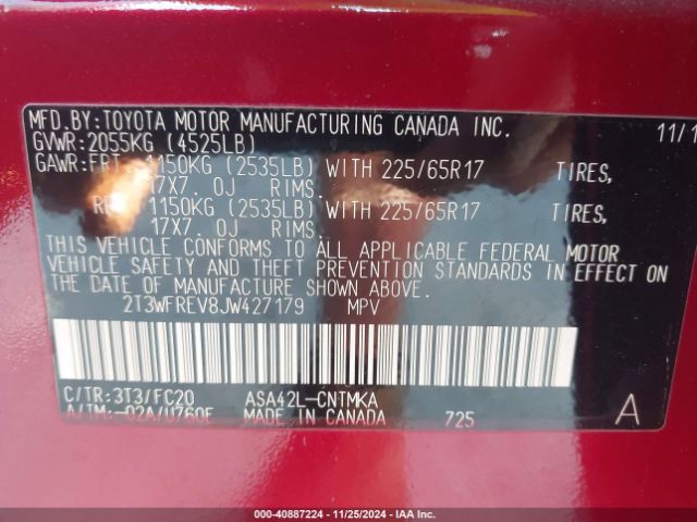 2T3WFREV8JW427179 Toyota Rav4 Adventure/xle
