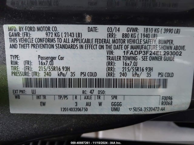 Ford FOCUS SE 2014 1FADP3F24EL293002 Image 9