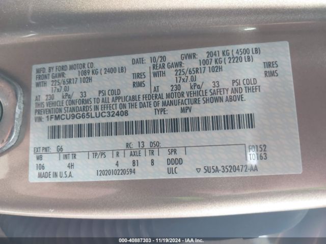 2020 FORD ESCAPE 1FMCU9G65LUC32408 Photo 8