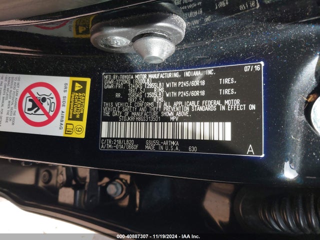 Toyota Highlander Xle V6 2016 5TDJKRFH8GS313501 Image 9