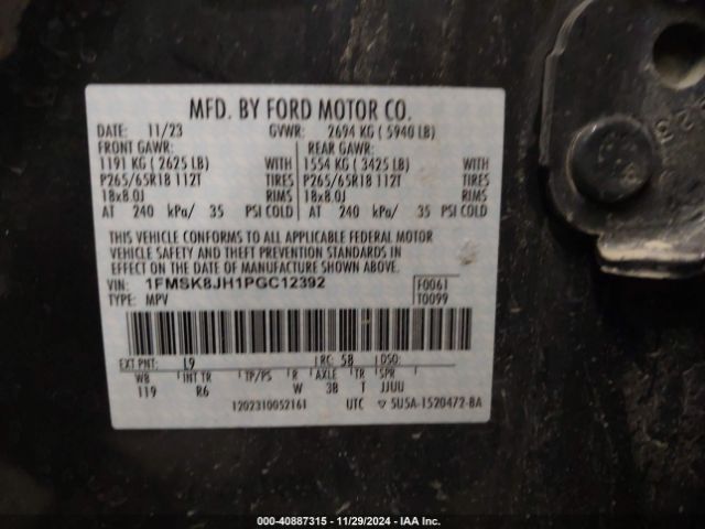 1FMSK8JH1PGC12392 Ford Explorer Timberline