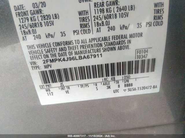 2FMPK4J96LBA67911 Ford EDGE SEL