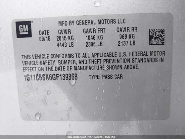 1G11C5SA6GF139368 Chevrolet Malibu Limited Lt