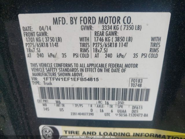 1FTFW1EF1EFB54815 Ford F-150 Xlt