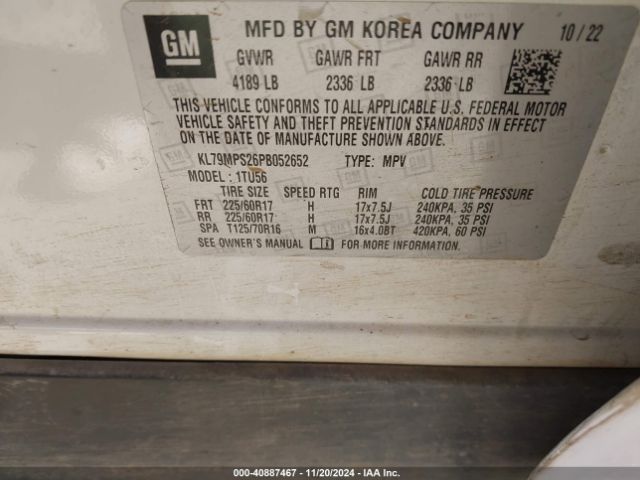 KL79MPS26PB052652 Chevrolet Trailblazer Fwd Lt