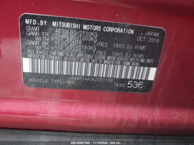 JA4AT5AA3KZ021188 Mitsubishi Eclipse Cross Se