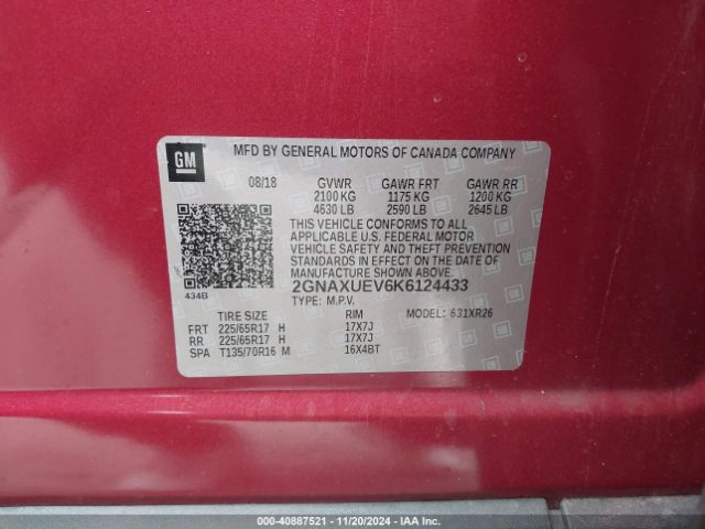 2GNAXUEV6K6124433 Chevrolet EQUINOX LT