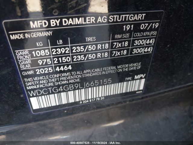 WDCTG4GB9LJ665155 Mercedes-Benz Gla 250 4matic