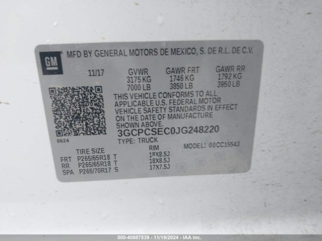 3GCPCSEC0JG248220 Chevrolet Silverado 1500 1lz