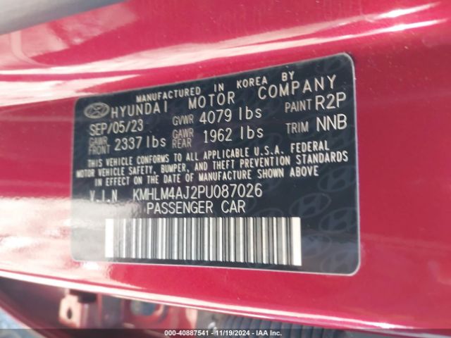 KMHLM4AJ2PU087026 Hyundai Elantra Hybrid Blue