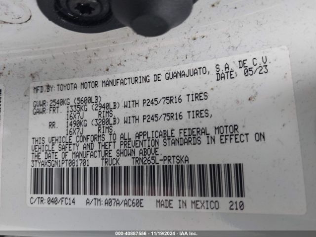 3TYAX5GN1PT081701 Toyota Tacoma Sr5