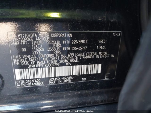 JTMW1RFV1KD002799 Toyota Rav4 Xle