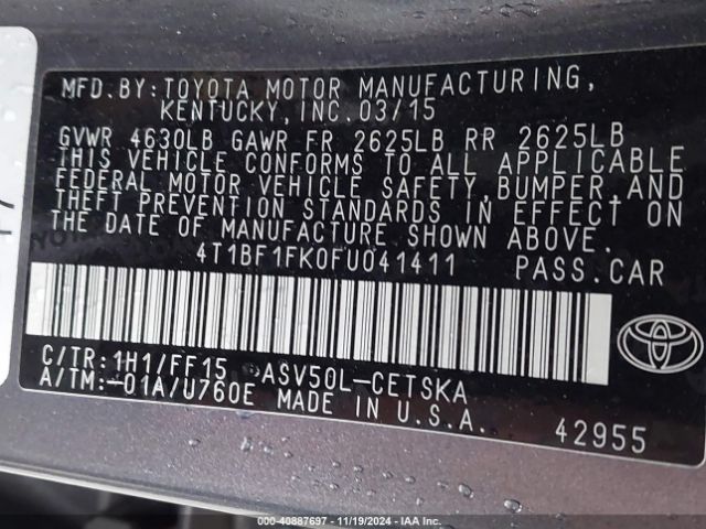 4T1BF1FK0FU041411 Toyota CAMRY SE