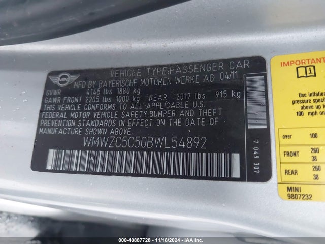 2011 MINI COOPER S COUNTRYMAN WMWZC5C50BWL54892 Photo 8