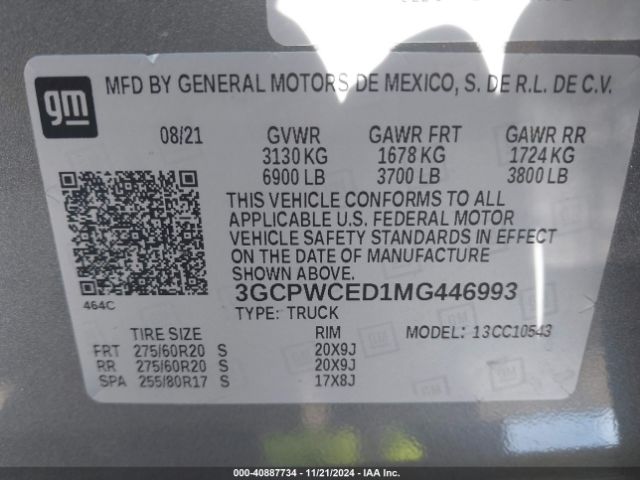 3GCPWCED1MG446993 Chevrolet Silverado 1500 2wd  Short Bed Lt