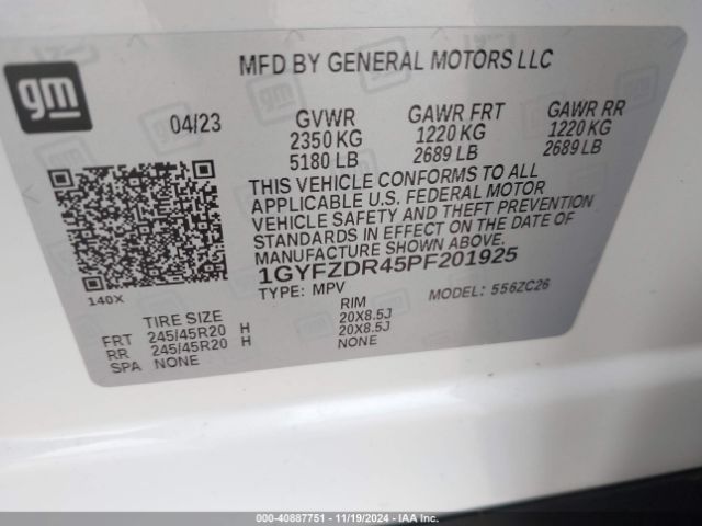 1GYFZDR45PF201925 Cadillac Xt4 Awd Premium Luxury