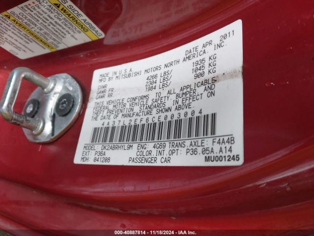 2012 MITSUBISHI ECLIPSE SPYDER 4A37L2EF6CE003004 Photo 8