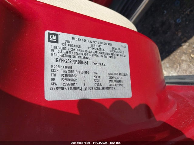 2009 CADILLAC ESCALADE 1GYFK23299R280534 Photo 8