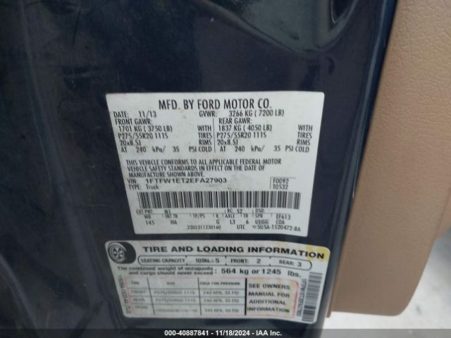 1FTFW1ET2EFA27903 Ford F-150 Lariat