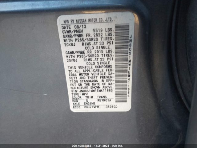 JN8CS1MW1EM411665 Infiniti QX70