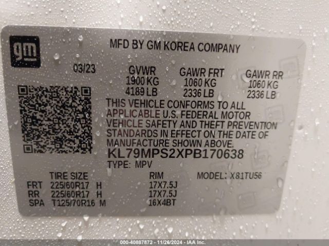 KL79MPS2XPB170638 Chevrolet Trailblazer Fwd Lt