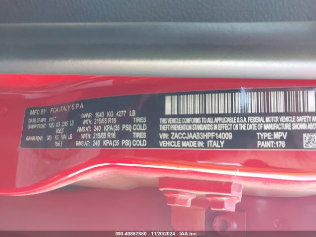 ZACCJAAB3HPF14009 Jeep Renegade Sport Fwd