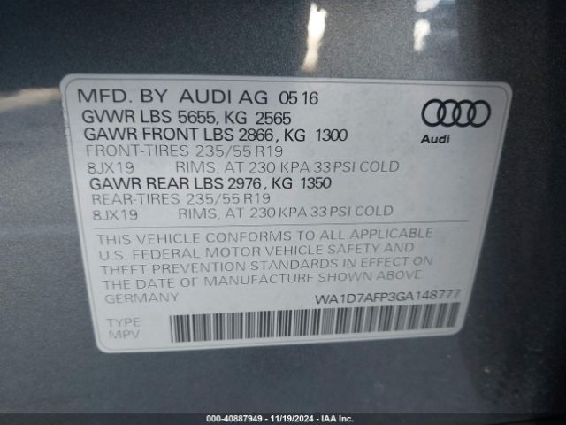 WA1D7AFP3GA148777 Audi Q5 3.0t Premium Plus