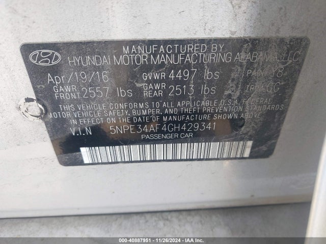 5NPE34AF4GH429341 Hyundai Sonata Sport