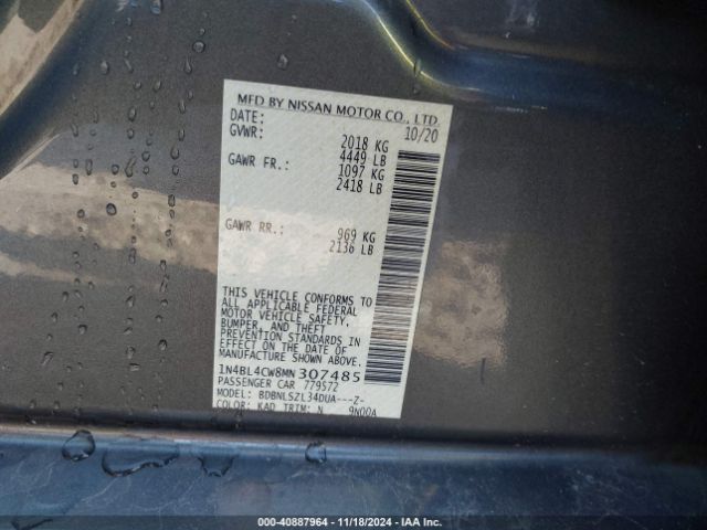 1N4BL4CW8MN307485 Nissan Altima Sr Intelligent Awd