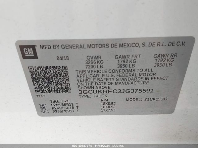 3GCUKREC3JG375591 Chevrolet Silverado 1500 2lt