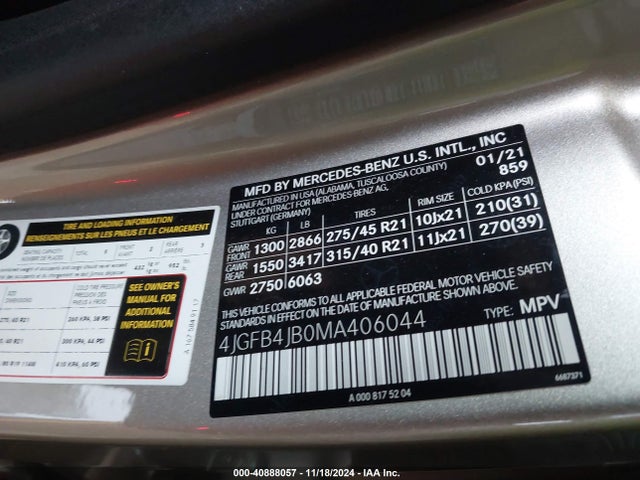 4JGFB4JB0MA406044 Mercedes-Benz GLE 350