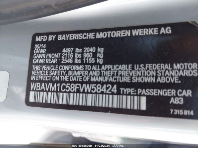 WBAVM1C58FVW58424 BMW X1 Sdrive28i