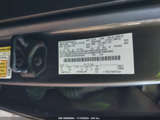 Ford F-150 Xlt 2018 1FTEW1C58JFC47024 Image 9