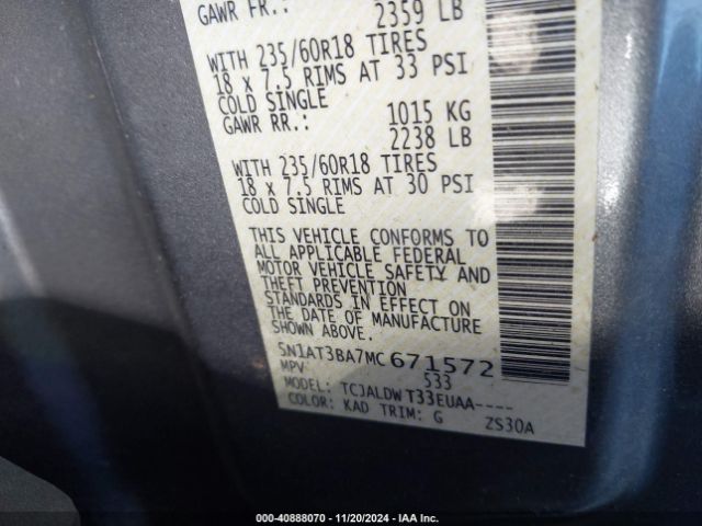 5N1AT3BA7MC671572 Nissan Rogue Sv Fwd