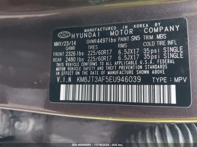 KM8JT3AF5EU946039 Hyundai TUCSON GLS