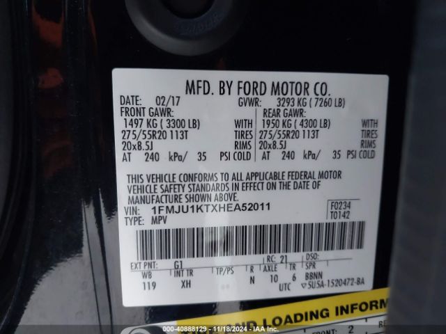 1FMJU1KTXHEA52011 Ford Expedition Limited