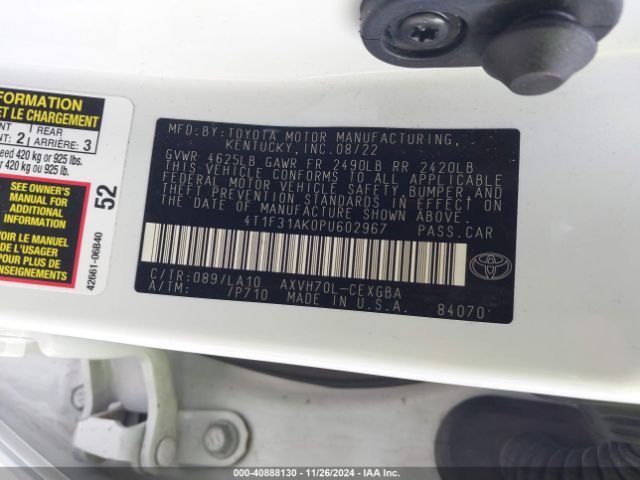 4T1F31AK0PU602967 Toyota Camry Xle Hybrid