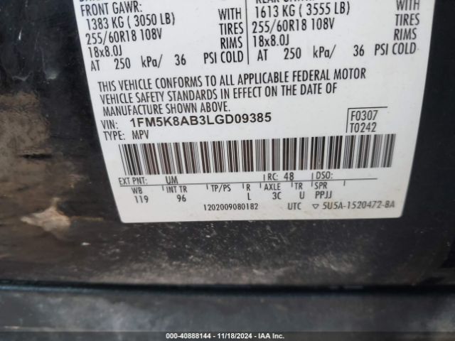 1FM5K8AB3LGD09385 Ford Police Interceptor Utility