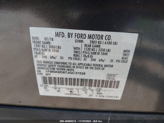 Ford EXPLORER XLT 2018 1FM5K8D87JGC31528 Image 9